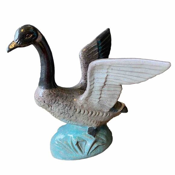 VTG Jarko Zavi Canadian Goose Mates Gray Green Sculpture Figurine Art Pottery - Picture 1 of 7